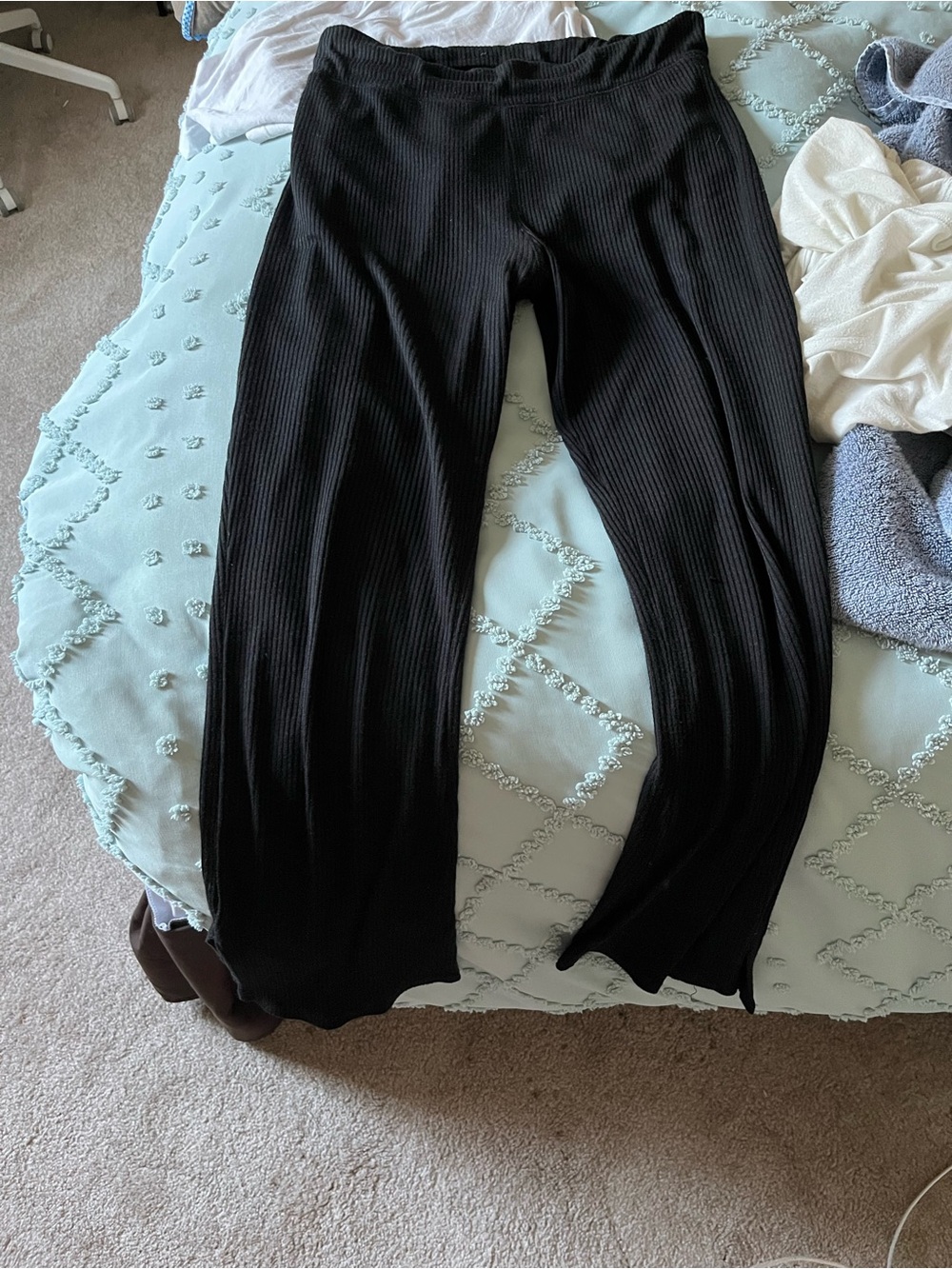 rag & bone Black Ribbed Wide-Leg Track Pants